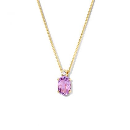 Juwelier Vanquaethem Ketting - Goud 18 Karaat - Briljant & Amethyst