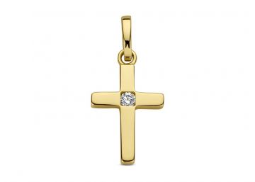 Juwelier Vanquaethem Hanger - Goud 18 karaat - Zirconium - Kruis