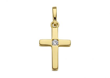 Juwelier Vanquaethem Hanger - Goud 18 karaat - Zirconium - Kruis