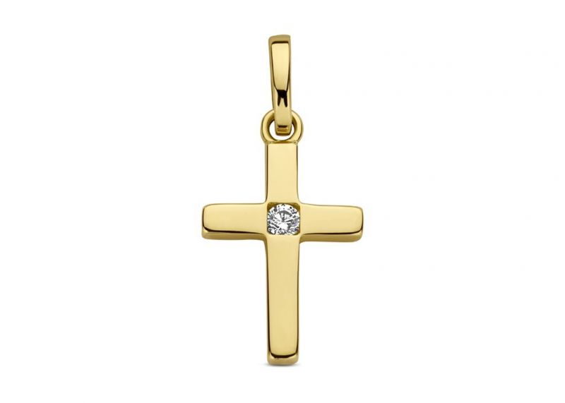 Juwelier Vanquaethem Hanger - Goud 18 karaat - Zirconium - Kruis