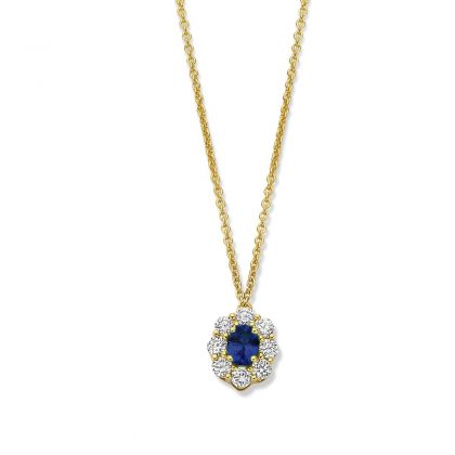 Juwelier Vanquaethem Ketting - Goud 18 karaat - Briljant & Saffier