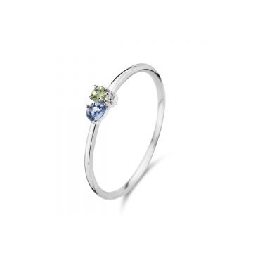 Juwelier Vanquaethem Ring - Goud 18 karaat - Briljant & Saffier