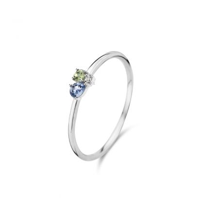 Juwelier Vanquaethem Ring - Goud 18 karaat - Briljant & Saffier