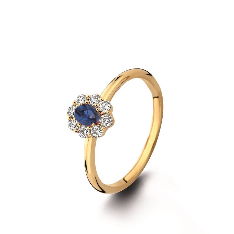 Juwelier Vanquaethem Ring - Goud 18 karaat - Briljant & Saffier